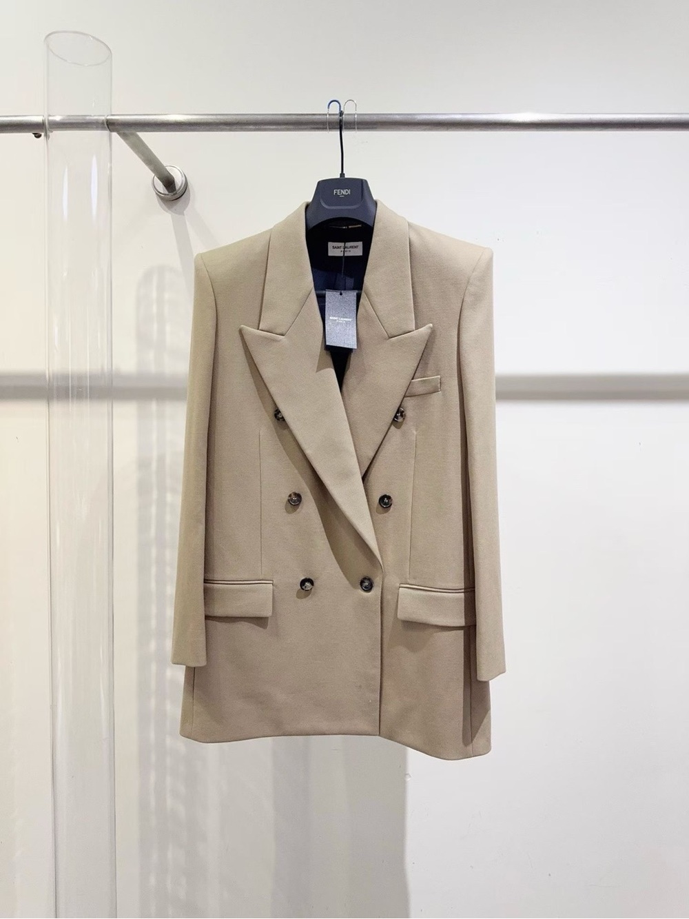 Saint Laurent Double-Breasted Beige Blazer